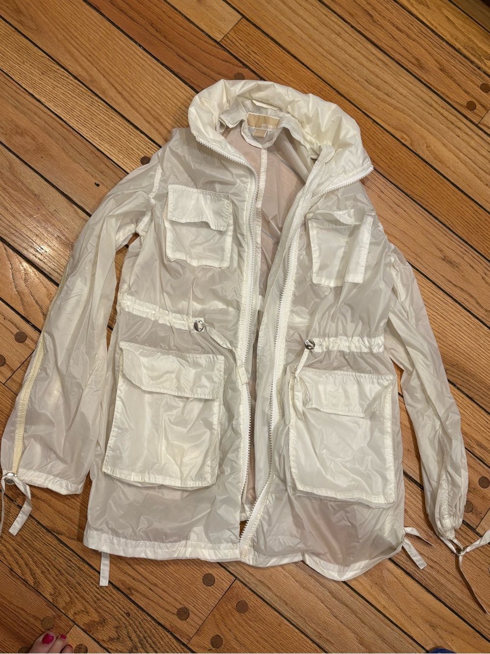 Michael Kors Women's White Hooded Lightweight Anorak Raincoat Jacket Nylon large